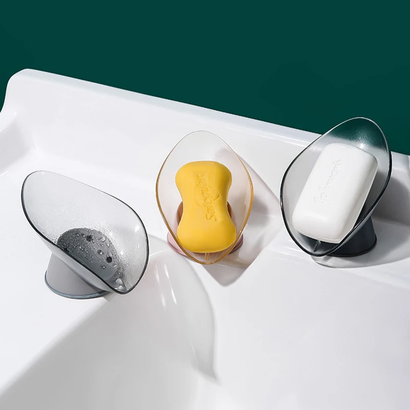 

Leaf Shape Soap Box Drain Soap Holder Box Bathroom Shower Soap Holder Sponge Storage Tray Creative Sucker Water-free Storage Box