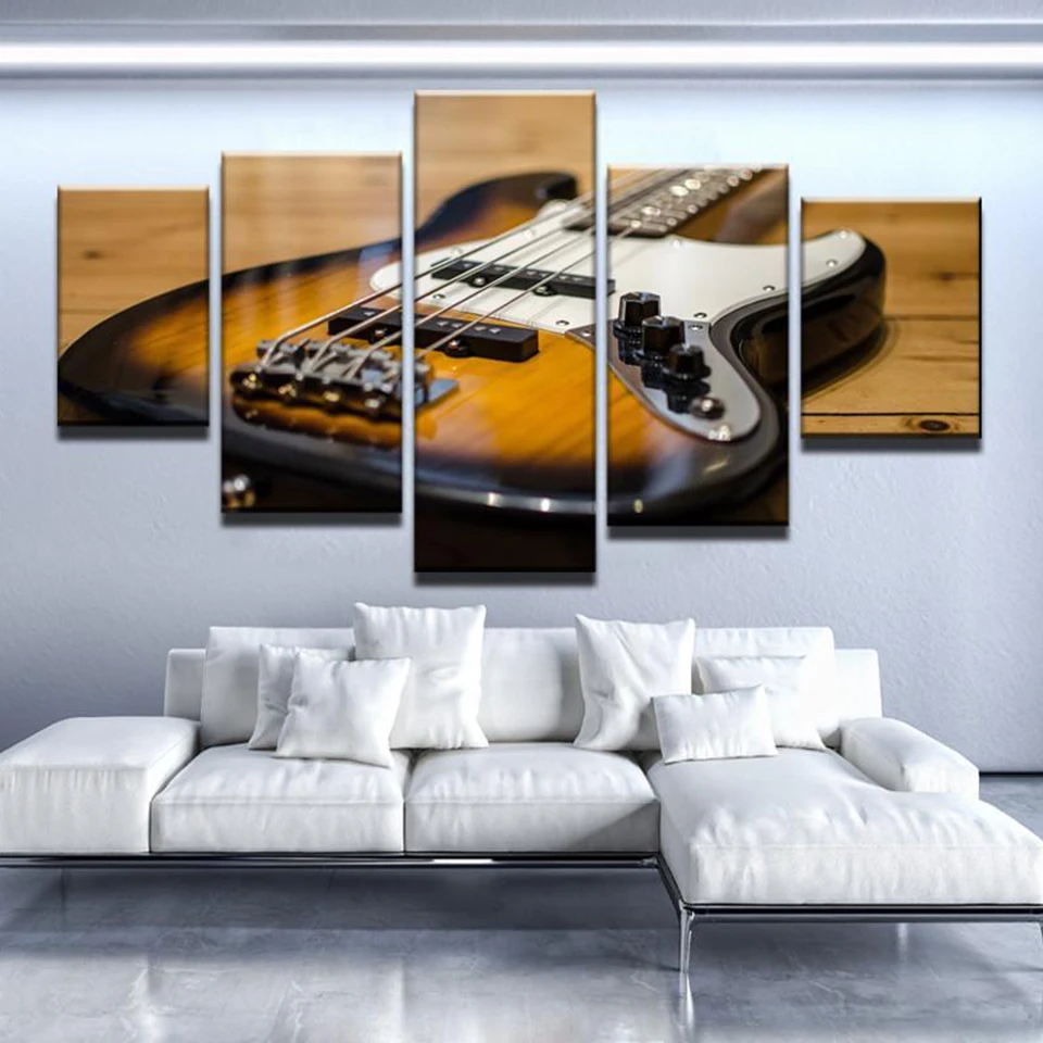 

Frame Home Decor HD Printed Paintings Modern Wall Art 5 Panel Guitars Musical Instrument Living Room Pictures Canvas Posters