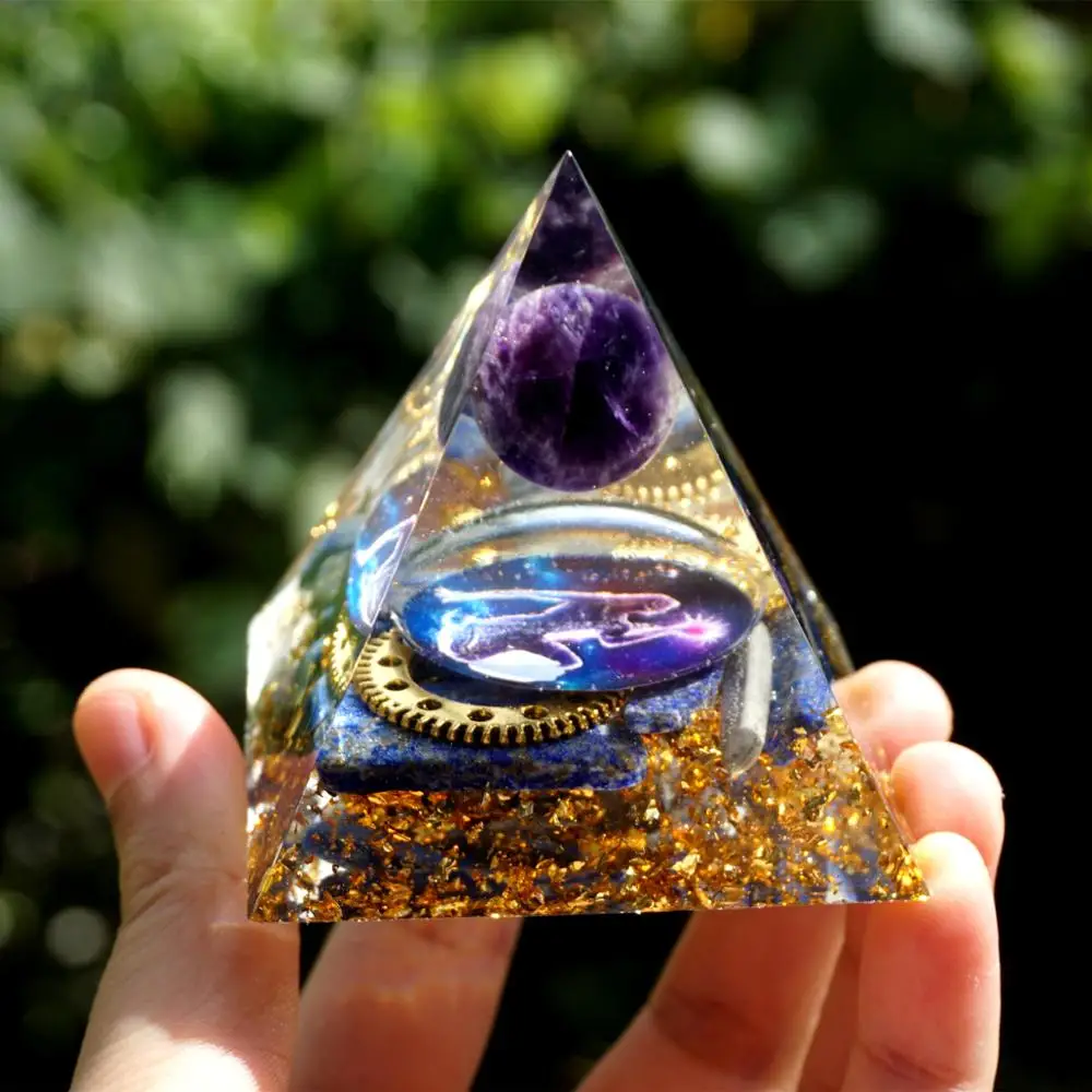 Оргонит пирамида аметист кристалл сфера и лазурит искусственное колесо оргона