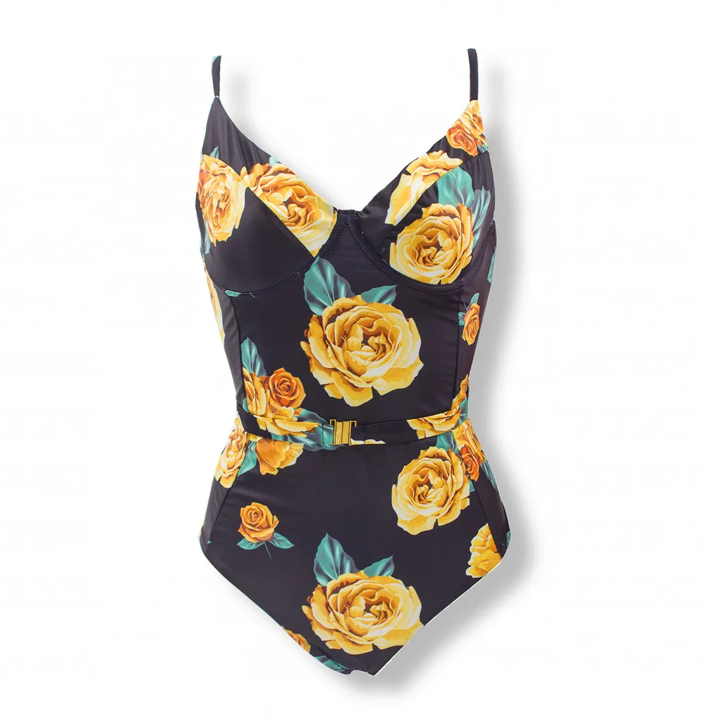 Женский слитный купальник с открытой спиной принтом