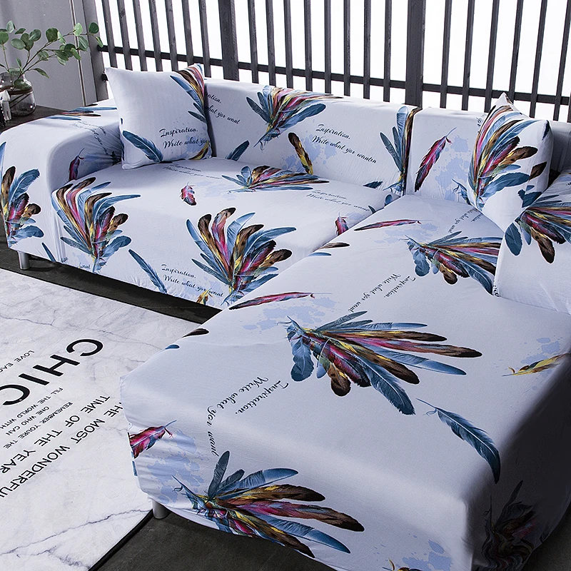 Цветной чехол для дивана с принтом в виде перьев эластичный полиэстеровый L