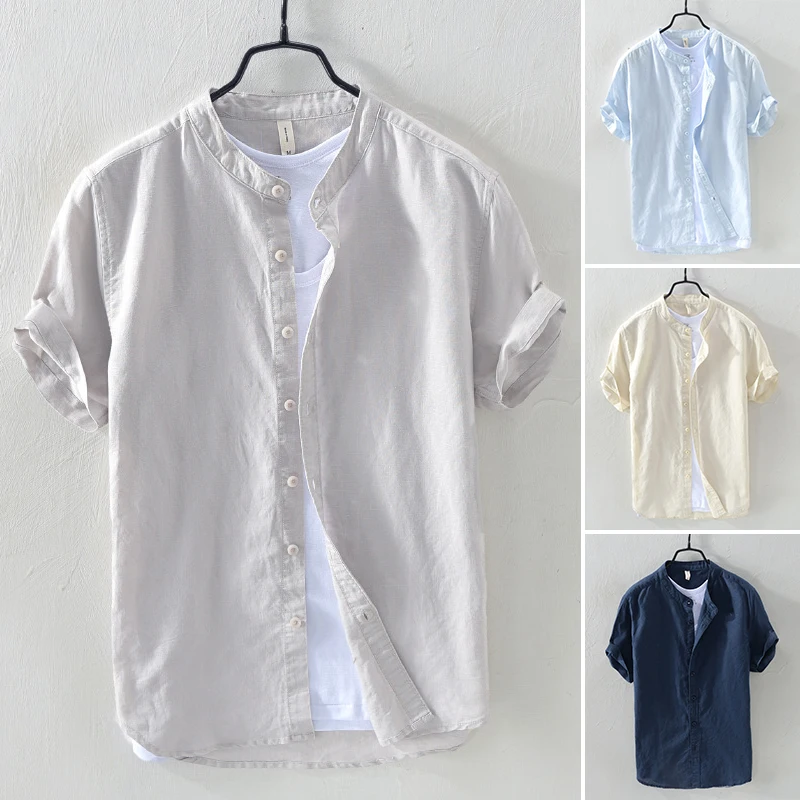Helisopus летняя Новая Винтажная Мужская брендовая рубашка из хлопка и льна