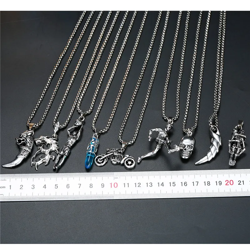 1 ШТ. Панк Рок Винтаж Серебряный Скелет Дракон Ожерелье Европейские Женщины