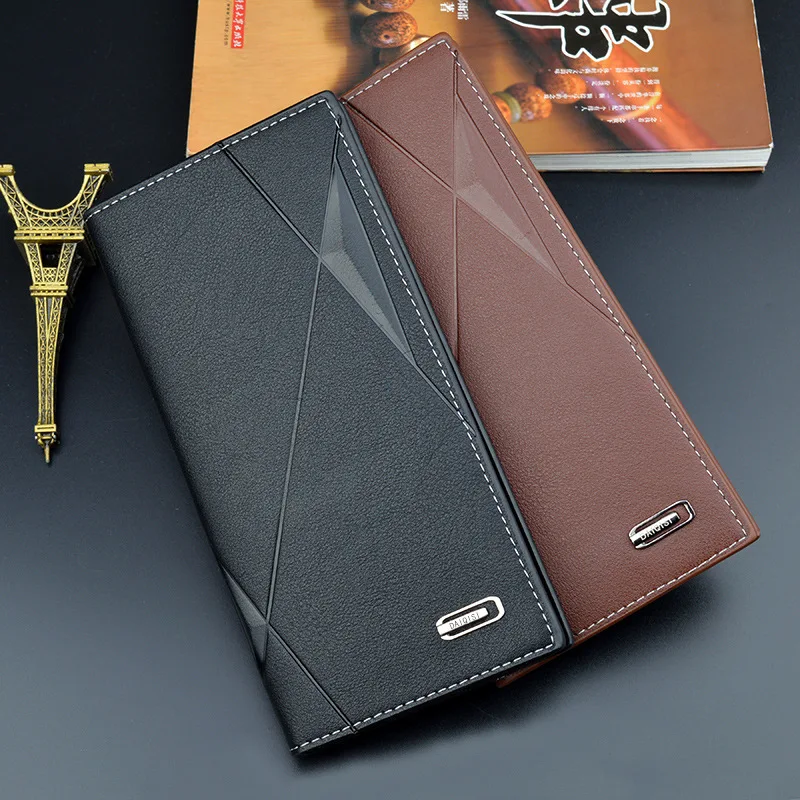 

New Men Wallet Male Long Thin Youth Soft Purse 3 Folding Multiple Card PositionHigh Capacity Embossing Fashion Wallet