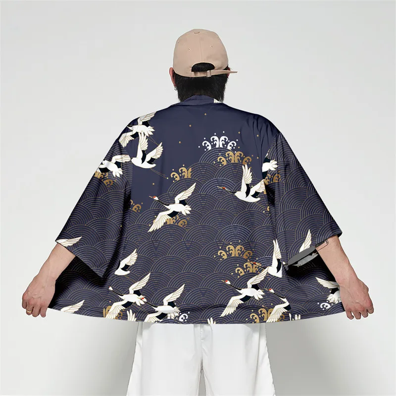 Японский журавль с принтом хаори кимоно юката самурай для мужчин и женщин