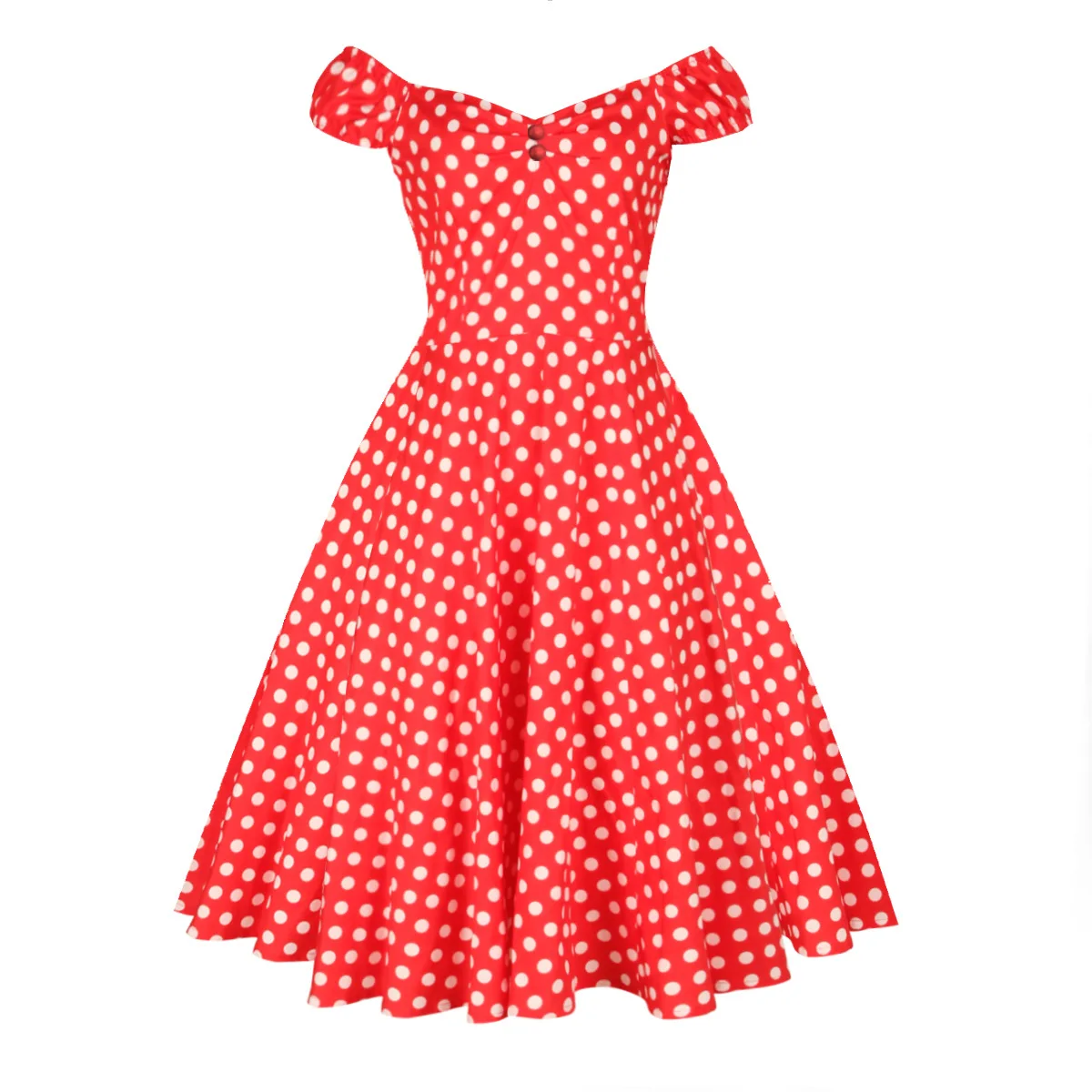 

Fashion High Street Retro Style Cherry Dot Print Short Sleeve Dress One Shoulder Vintage Dress Elegant Dress