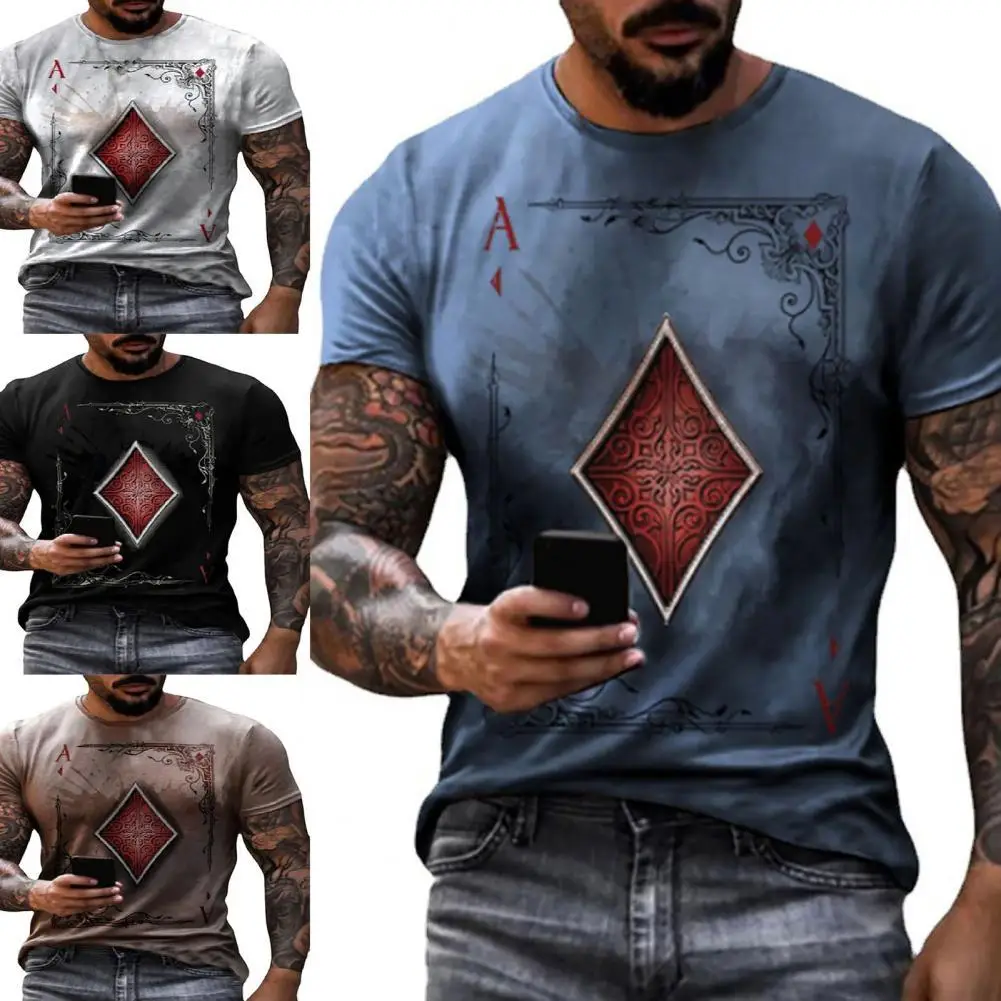 

Men's Summer Casual Short Sleeve Pullover Loose Tops 2021 Playing Cards Diamond Square Print T-shirt M-3XL