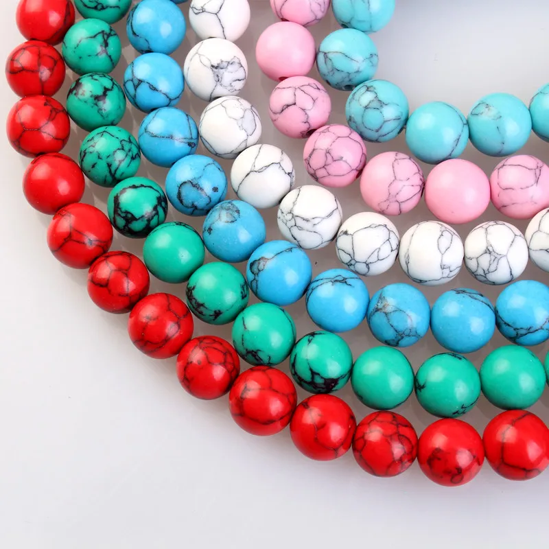 Stone Beads White Green Pink Blue Turquoises Loose For Jewelry Making DIY Bracelet Necklace Pick Size 4 6 8 10 12mm | Украшения и