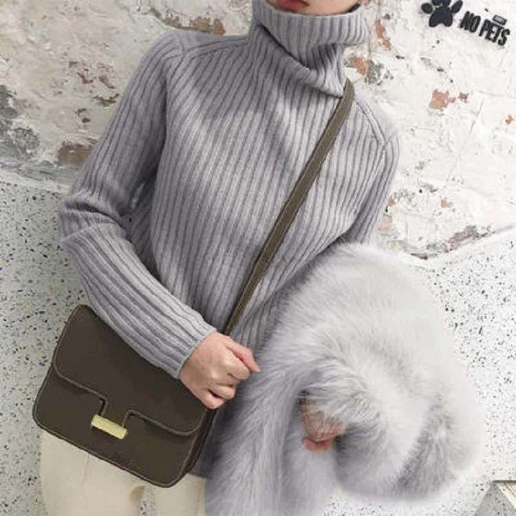 Autumn winter Knitted Sweater Women Fashion jumper 2019 Thick oversized loose knitted sweater female turtleneck pullover | Женская