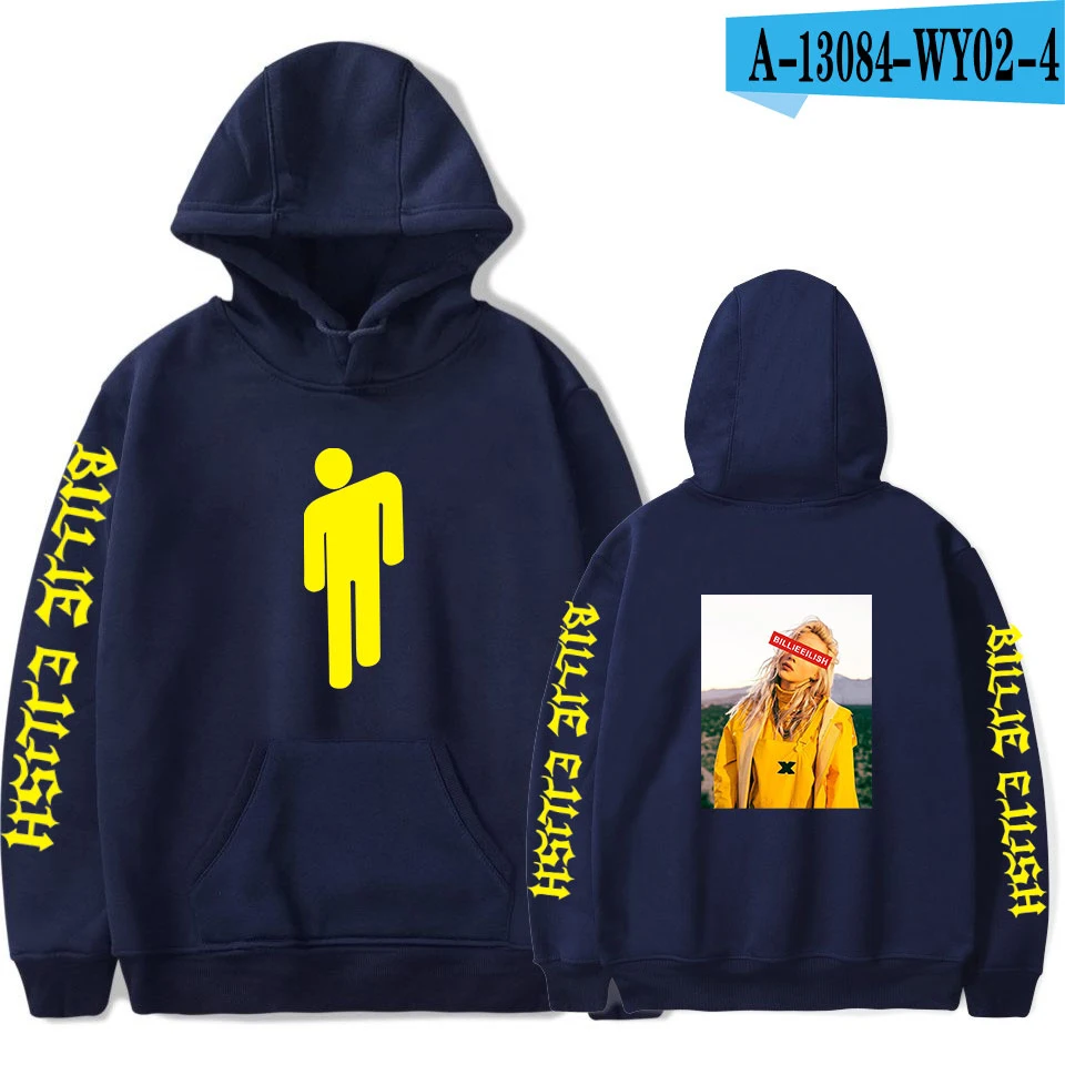 Новая горячая Billie Eilish Толстовка Мужская Черная хлопковая толстовка пара Billie Eilish Толстовка простая сохраняющая тепло Женская/Мужская толстовка одежда - Цвет: NAVY