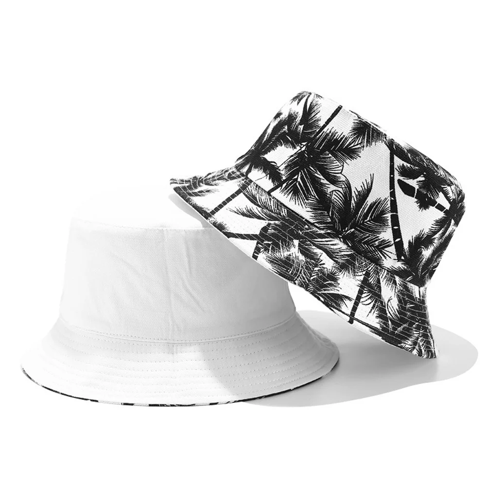 

2021 new unisex fashion reversible black-white coconut printed fisherman hats woman fisherman hats