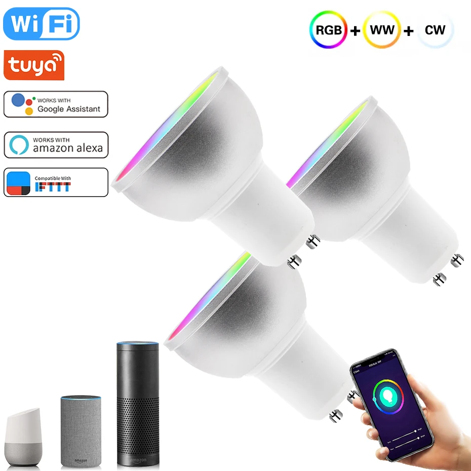 

GU10 Tuya Smart Bulb 5W 110V 220V Support WIFI/Smart Life APP Google Home IFTTT Remote Voice Control RGB+WW+CW 8 Scene Modes