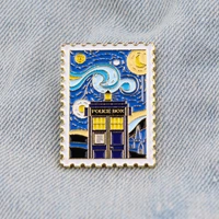 yq759 oil painting starry night hard enamel pin women mens brooch cartoon telephone booth badge for clothes lapel pin jewelry