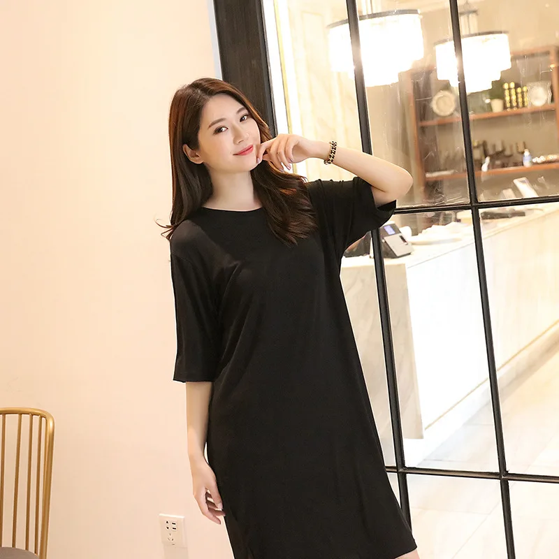 Пикантная черная ночная рубашка сорочка из модала домашняя одежда Свободная