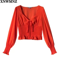 xnwmnz 2021 summer women blouse elegant ruffle straps sexy solid red white shirt spring autumn cool lantern sleeve female tops