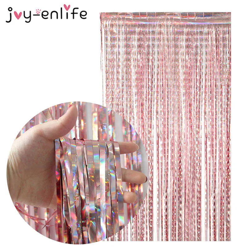 2 м розовый золотой занавес металлические блестки из фольги с бахромой для