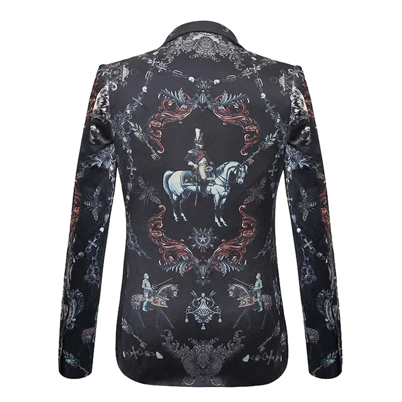 

High Grade Luxury Mens Blazers Royal Palace Knight Printed Golden Velvet Perform Stage Dance Party Suit Jacket Tops 36841