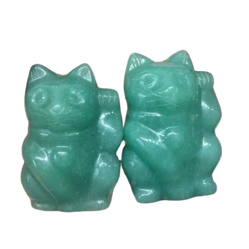 

Carved Crystal Green Aventurine Lucky Cat Animal Crystal Carving For Aesthetic Room Decor
