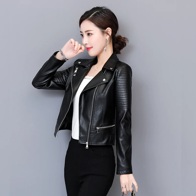 

New Autumn Women Pu Leather Jackets Ladies Faux Sheepskin Coat Leather Zippers Biker Punk Streetwear Female Motorcycle Outerwear