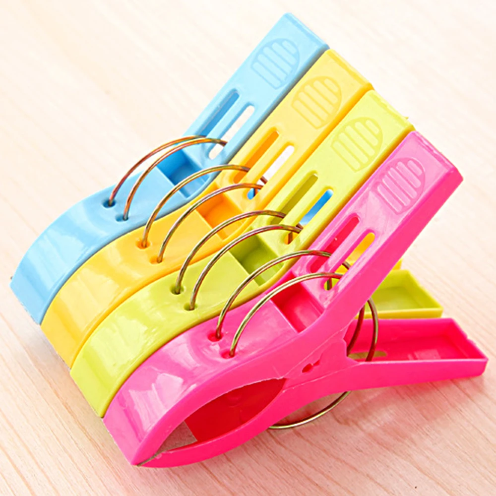 4pcs Large Bright Colour Clothes Clip Plastic Beach Towel Pegs Clothespin Clips To Sunbed Home Wardrobe Storage High Quality