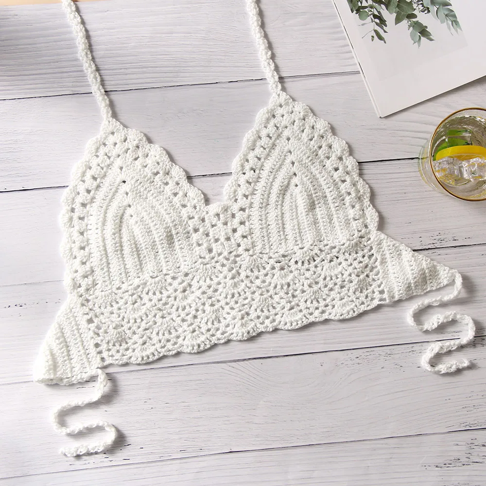 Летняя пляжная одежда сексуальное женское бикини вязаный укороченный топ бохо