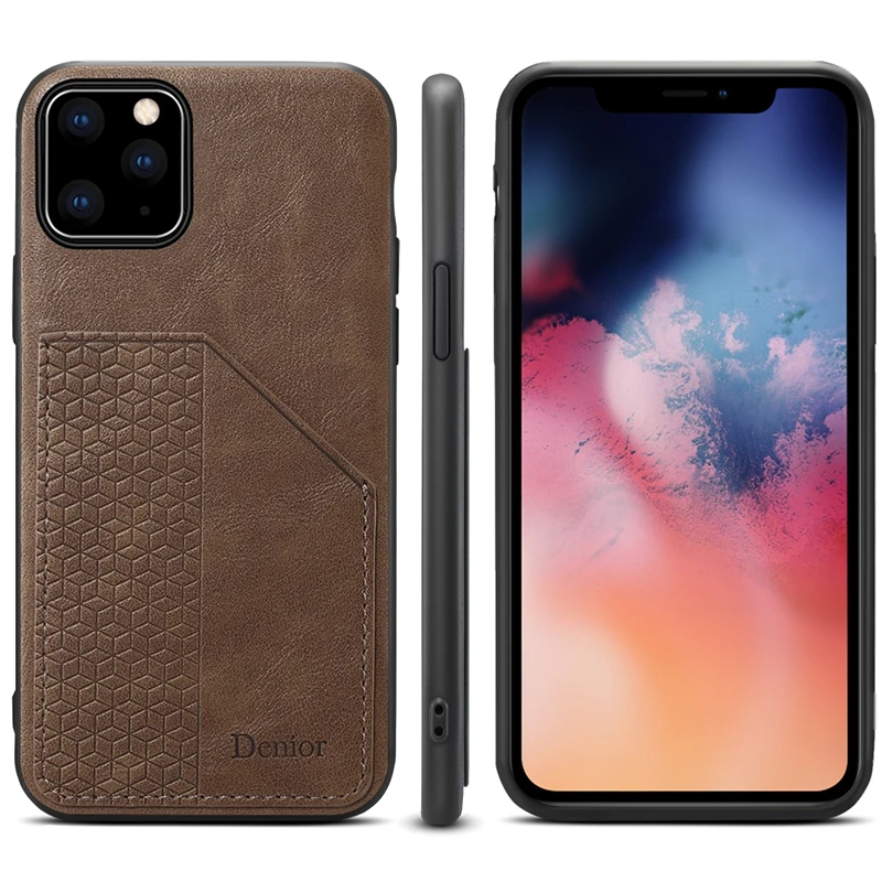 Чехол для телефона с держателем карт для Apple iPhone 11 Pro Max, роскошный кожаный чехол с силиконовой рамкой, антидетонационный бизнес