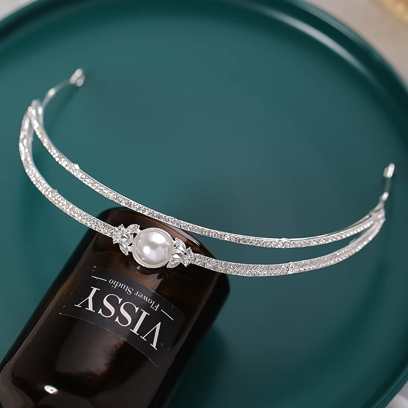 Модные повязки для волос серебристого цвета с жемчугом Стразы Тиара Свадебные