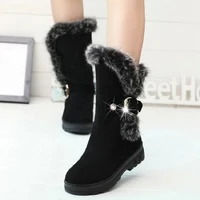winter womens thick soled shoes with fur integrated warm snow boots womens mid tube anti ski boots