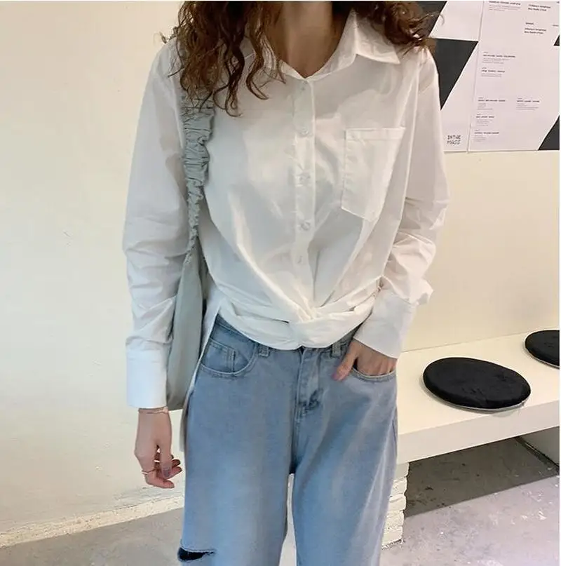 New 2021 Women Spring Autumn Blouse Shirts Oversize Split Korean Style Irregular Elegant Lady Wild Long Tops CL866