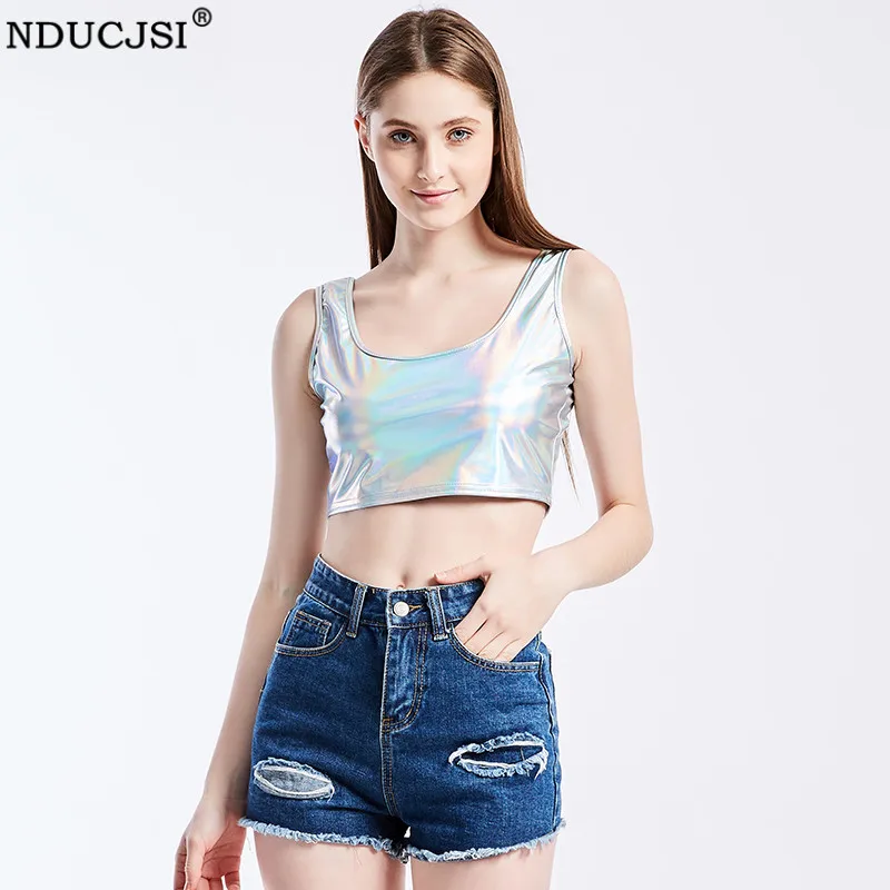 

Клубный сексуальный укороченный топ, женская летняя майка, танцевальная майка серебристого цвета, Обтягивающая майка для девочек, короткий...