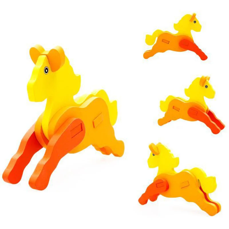Horse Креативные 3D деревянные головоломки Детские стерео игрушки животных DIY Детские ручной работы деревянные Животные головоломки - Цвет: Horse
