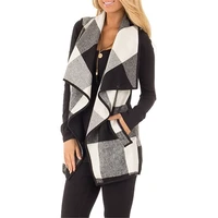 sleeveless jacket women pocket cardigan vest oversize long vest windbreaker vintage tweed parkas autumn plaid coat