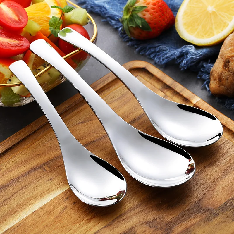 

Stainless Steel Spoons Short Handle Soup Spoon Set Large/Small Metal Kitchen Dinner Spoons for Soup Rice Porridge Tableware