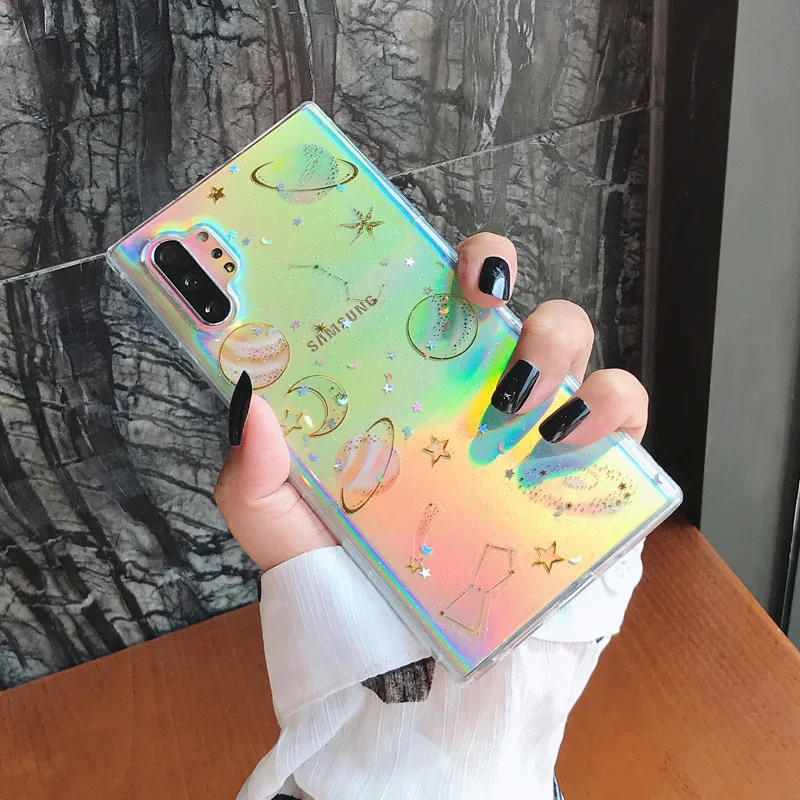 Мультяшный Блестящий Радужный Звездный Ударопрочный силиконовый чехол для