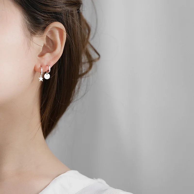 Серьги из серебра 925 пробы с подвеской в виде звезды серьга форме Луны короткие