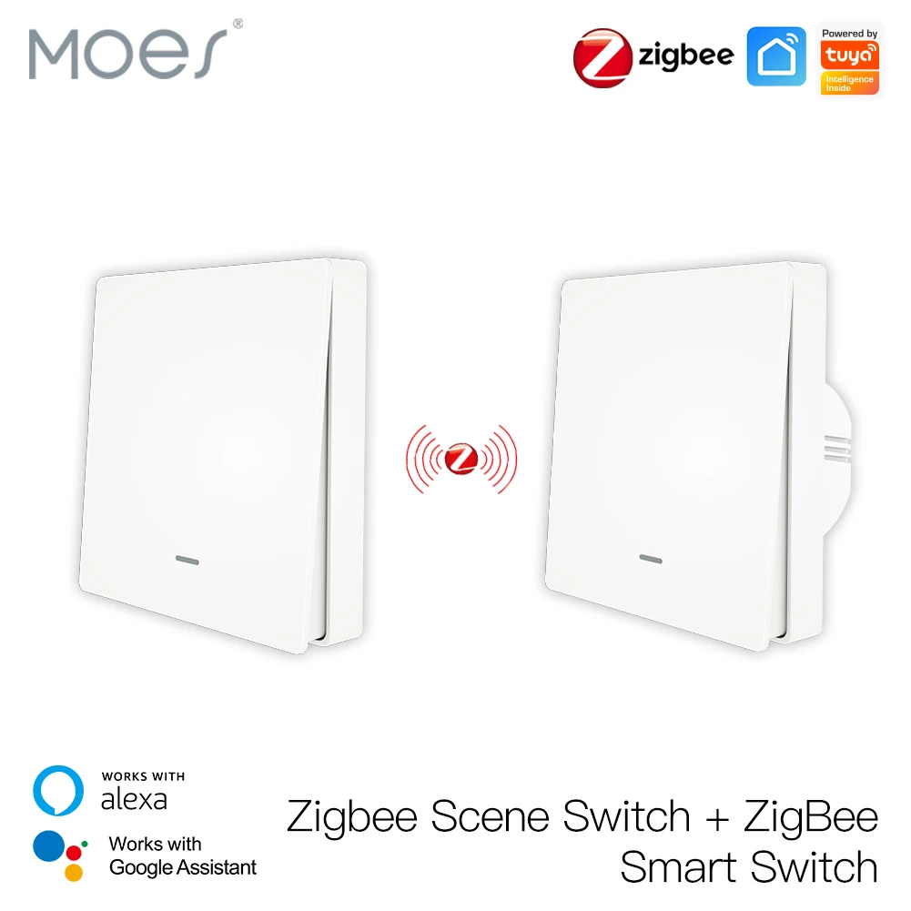 

Moes Tuya ZigBee Light Switch with Transmitter Kit No Neutral Wire No Capacitor Required works with Alexa Google Home Smart Life