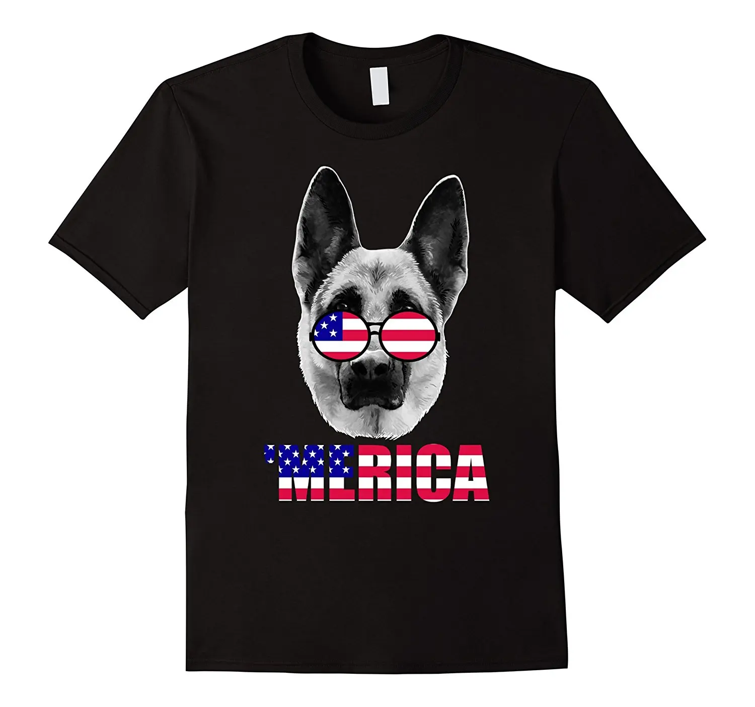 Забавная Мужская футболка с немецким Шепардом Merica черная хлопковая коротким