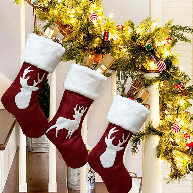 

2 Piece 46cm Christmas Stocking Hanging Socks Xmas Rustic Personalized Stocking Decorations Family Party Holiday Supplies