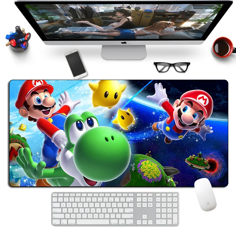 Большой коврик для мыши Kawaii Mario геймерский отаку 80x40 см натуральный каучук XL с