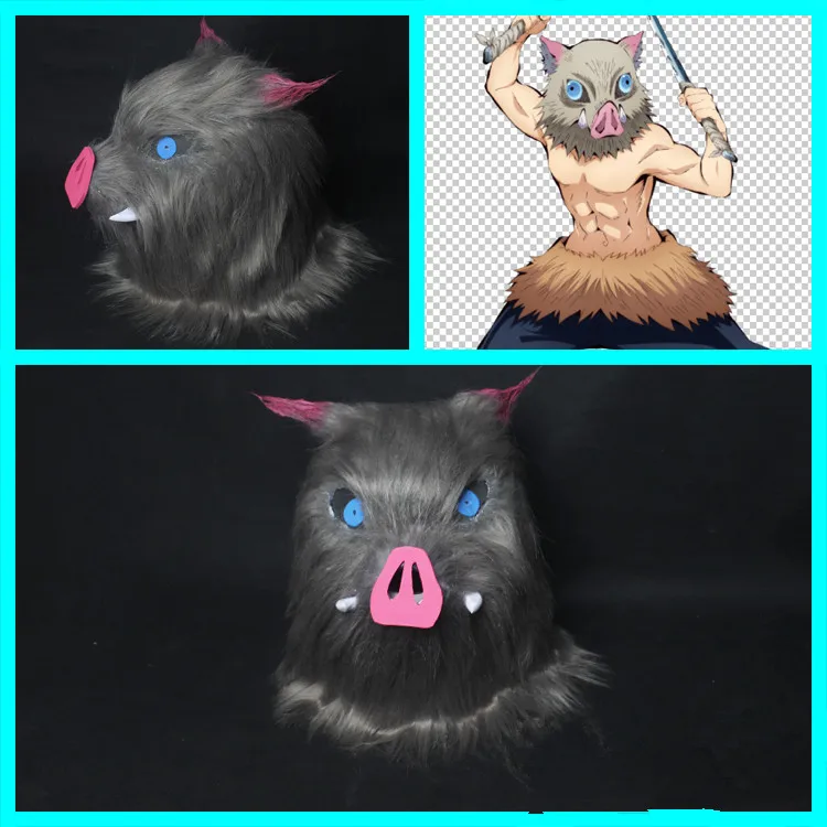 

Anime Demon Slayer Kimetsu No Yaiba Hashibira Inosuke Cosplay Prop Pig Mask Waist Villus Cosplay Props for Carnival Fancy Party