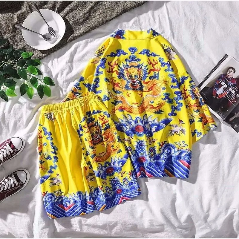 Комплект из двух предметов мужская одежда императора ханьфу с коротким рукавом в