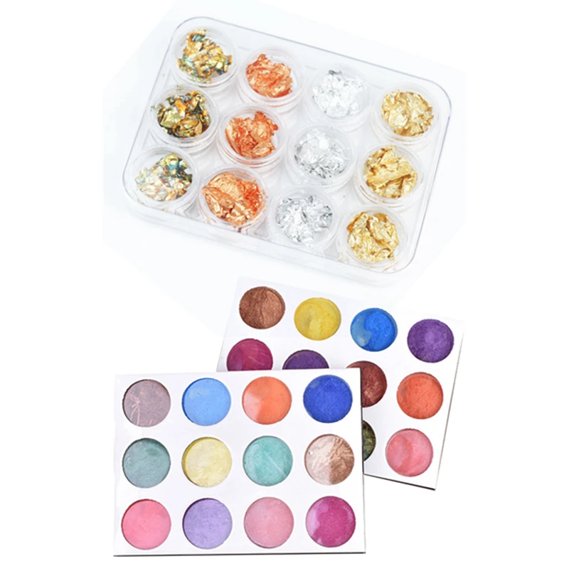 12 коробок Золотой Серебряный медный радужный Фольга Блестки для дизайна ногтей и