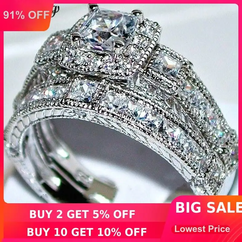 

choucong Vintage Promise Ring set 925 sterling Silver Princess cut AAAAA cz Engagement Wedding Band Rings For Women Jewelry Gift