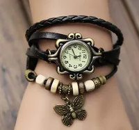 Женские часы с кожаным браслетом, модные, повседневные, с подвесками в виде бабочек