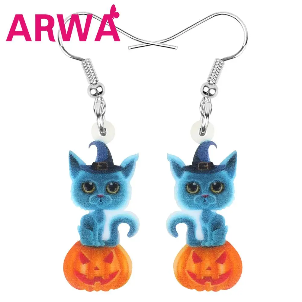 Акриловые серьги ARWA в виде тыквы, фонаря, кошки, милые животные, висячие украшения для женщин и девочек, Классический праздничный подарок