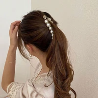 1 pcs temperament hairpin headdress pearl banana clip barrette vertical clip ponytail hairpin simple style hair accessories