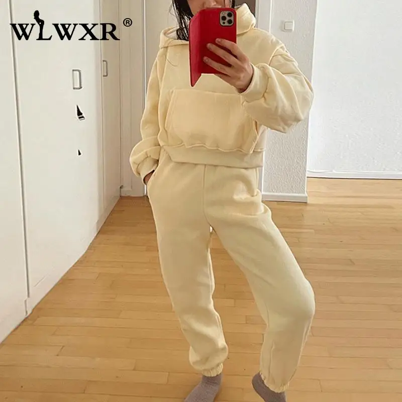 

Костюм спортивный WLWXR женский из двух предметов, Черная Толстовка с длинным рукавом и длинные штаны, комплект, Осень-зима
