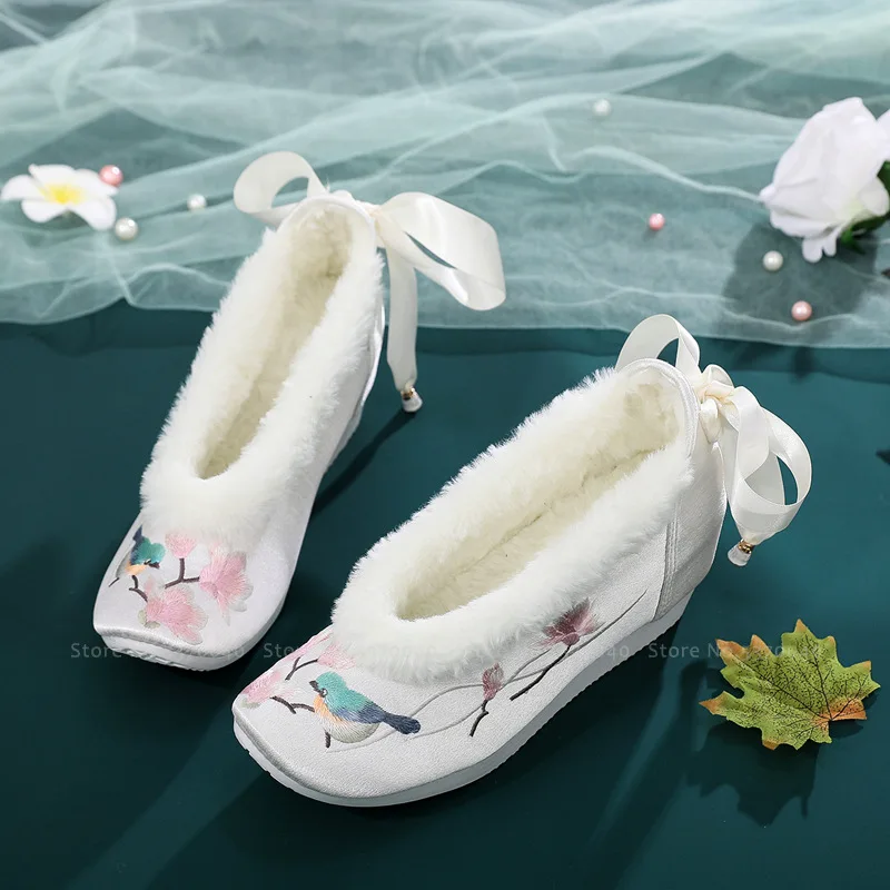 Женские тонкие туфли принцессы на шнуровке с вышивкой птиц Винтажные ботильоны в