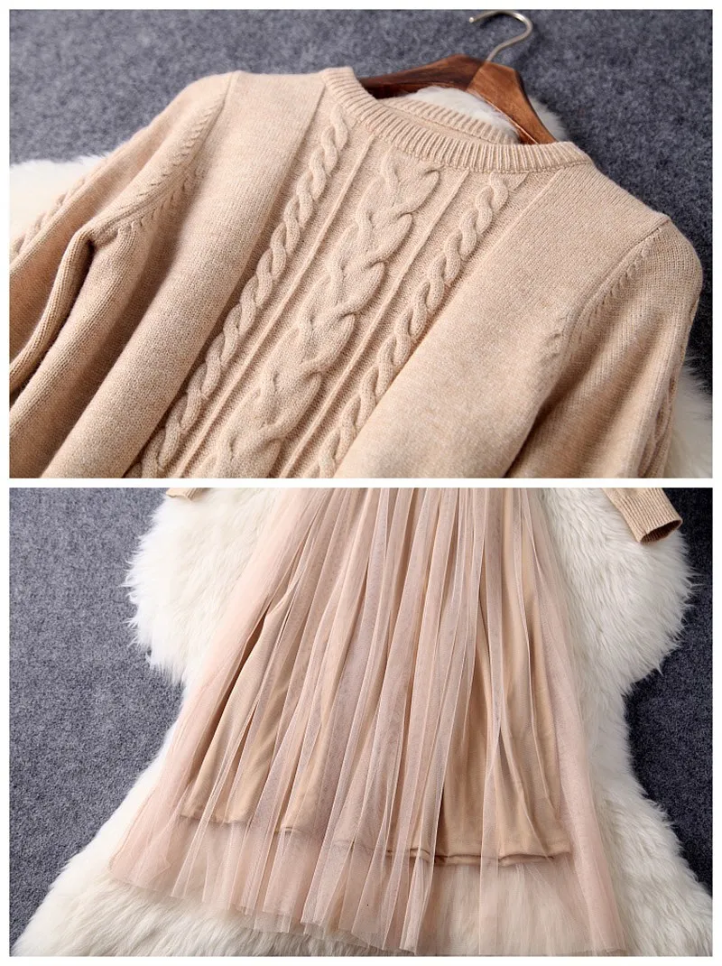 Женское вязаное платье-свитер с длинным рукавом Элегантное повседневное и