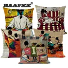 Аксессуары для детской комнаты, наволочка для игр на открытом воздухе, льняная подушка 45x45 см, африканские аксессуары для детской комнаты